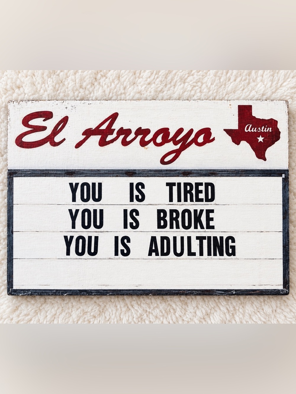 White and Burgundy Wooden Wall Sign - 'You Is Adulting'